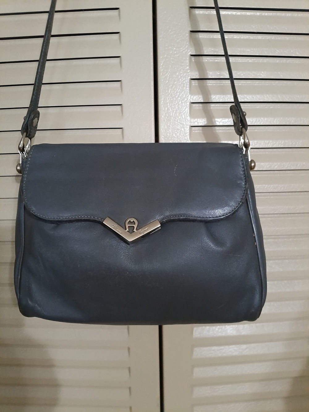 Etienne Aigner Grey Leather Shoulder Bag with Gold Accent